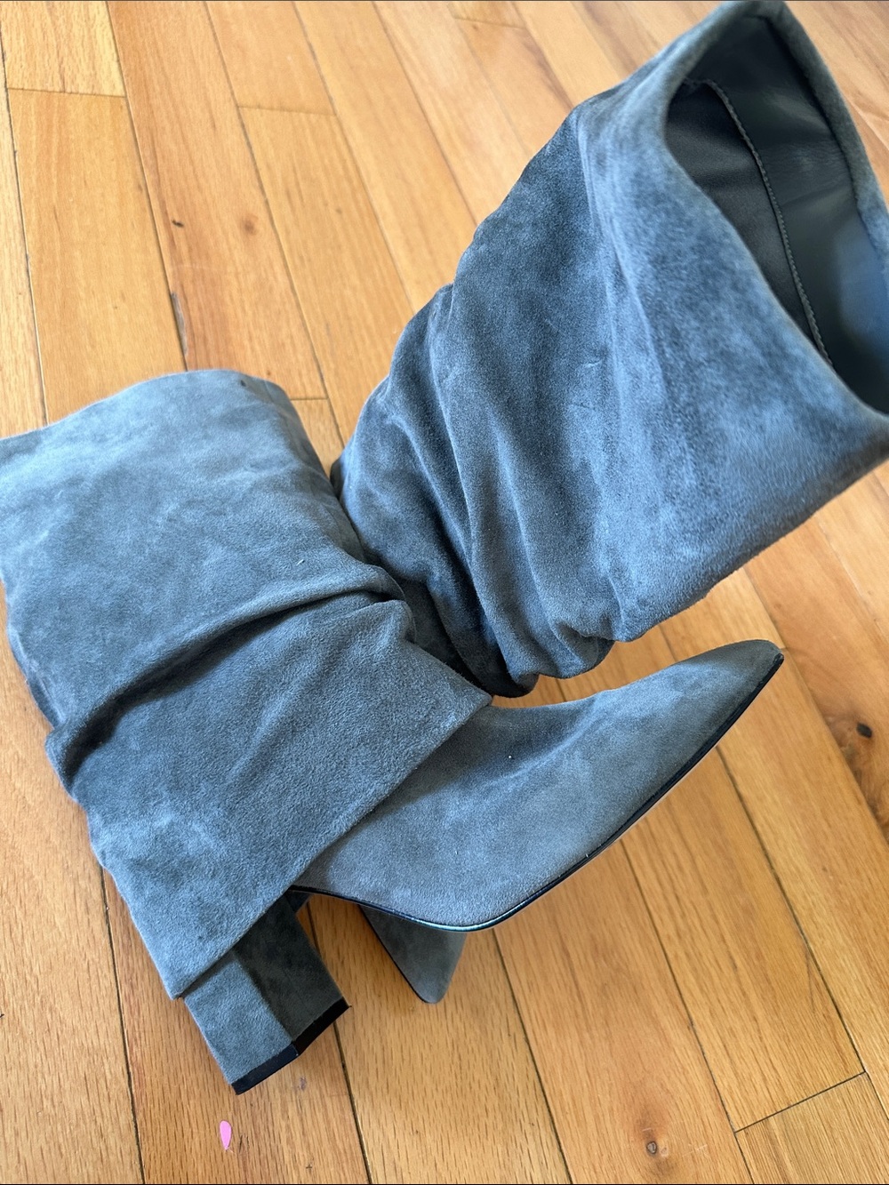 Nine West Gray Suede Slouchy Pointed-Toe Heeled Boots